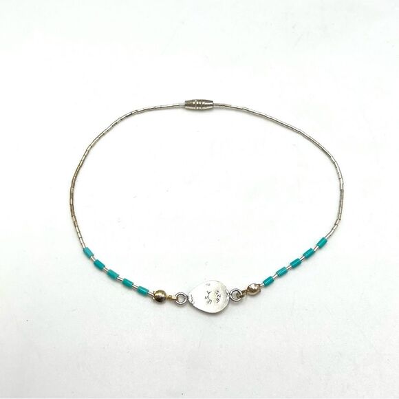 Boho‎ Liquid Silver Bear Claw Anklet Marked USA 925 Southwestern Bohemian Blue - Picture 3 of 6